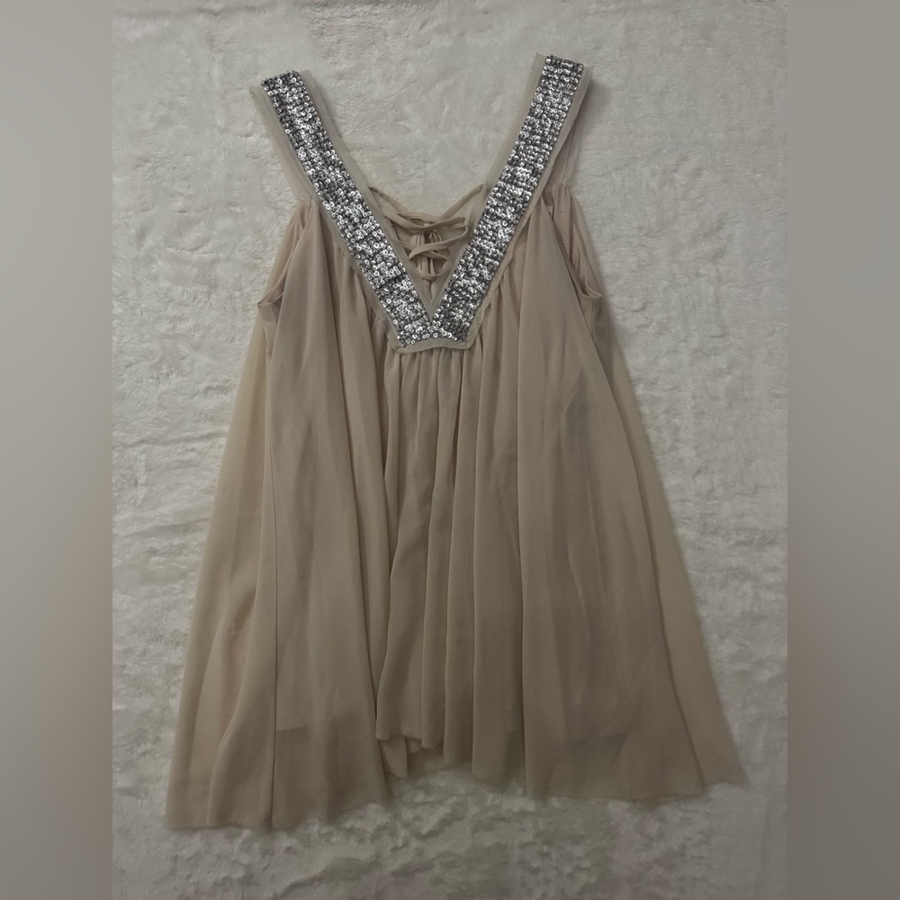 Miss Me Beige Dress with Silver Sequins